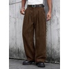 Runcati Mens Corduroy Baggy Pants Wide Leg Casual Fall Winter Slacks(Brown)