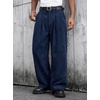 Runcati Mens Corduroy Baggy Pants Wide Leg Casual Fall Winter Slacks(Navy)
