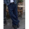 Runcati Mens Corduroy Baggy Pants Wide Leg Casual Fall Winter Slacks(Navy)