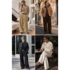 Runcati Mens Corduroy Baggy Pants Wide Leg Casual Fall Winter Slacks(White)