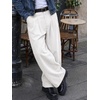Runcati Mens Corduroy Baggy Pants Wide Leg Casual Fall Winter Slacks(White)