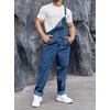 Runcati Men’s Denim Bib Overall Jean Romper(Navy Blue)