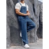 Runcati Men’s Denim Bib Overall Jean Romper(Navy Blue)