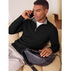 Runcati Mens Quarter Zip Pullover Sweater Casual Mock Neck Polo Sweaters(Black)