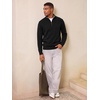 Runcati Mens Quarter Zip Pullover Sweater Casual Mock Neck Polo Sweaters(Black)