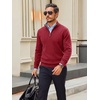Runcati Mens Quarter Zip Pullover Sweater Casual Mock Neck Polo Sweaters(Burgundy)