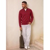 Runcati Mens Quarter Zip Pullover Sweater Casual Mock Neck Polo Sweaters(Burgundy)
