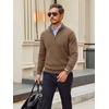 Runcati Mens Quarter Zip Pullover Sweater Casual Mock Neck Polo Sweaters(Dark Brown)
