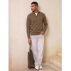 Runcati Mens Quarter Zip Pullover Sweater Casual Mock Neck Polo Sweaters(Dark Brown)