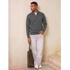 Runcati Mens Quarter Zip Pullover Sweater Casual Mock Neck Polo Sweaters(Dark Grey)