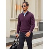 Runcati Mens Quarter Zip Pullover Sweater Casual Mock Neck Polo Sweaters(Dark Purple)