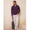 Runcati Mens Quarter Zip Pullover Sweater Casual Mock Neck Polo Sweaters(Dark Purple)
