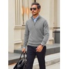 Runcati Mens Quarter Zip Pullover Sweater Casual Mock Neck Polo Sweaters(Grey)