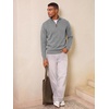 Runcati Mens Quarter Zip Pullover Sweater Casual Mock Neck Polo Sweaters(Grey)