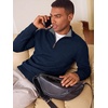 Runcati Mens Quarter Zip Pullover Sweater Casual Mock Neck Polo Sweaters(Navy)