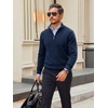 Runcati Mens Quarter Zip Pullover Sweater Casual Mock Neck Polo Sweaters(Navy)