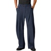 Runcati Mens Baggy Wide Leg Dress Pants Pleated Casual Work Slacks Trousers(Navy)
