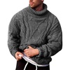 Runcati Mens Cable Knit Sweater Turtleneck Casual Chunky Pullover Jumper(Grey)