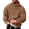 Runcati Mens Cable Knit Sweater Turtleneck Casual Chunky Pullover Jumper(Khaki)