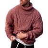 Runcati Mens Cable Knit Sweater Turtleneck Casual Chunky Pullover Jumper(Red)