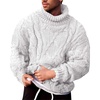 Runcati Mens Cable Knit Sweater Turtleneck Casual Chunky Pullover Jumper(White)