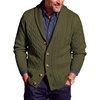 Runcati Mens Cardigan Sweater Cable Knit Shawl Collar Casual Sweaters(Army Green)