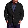 Runcati Mens Cardigan Sweater Cable Knit Shawl Collar Casual Sweaters(Black)
