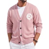 Runcati Mens Cardigan Sweater V Neck Slim Fit Knit Button Down Sweaters(Pink)