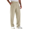 Runcati Mens Casual Dress Pants Elastic Waist Pleated Baggy Wide Leg Slacks(Apricot)