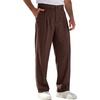 Runcati Mens Casual Dress Pants Elastic Waist Pleated Baggy Wide Leg Slacks(Brown)