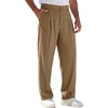 Runcati Mens Casual Dress Pants Elastic Waist Pleated Baggy Wide Leg Slacks(Khaki)