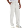 Runcati Mens Casual Dress Pants Elastic Waist Pleated Baggy Wide Leg Slacks(White)