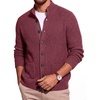 Runcati Mens Casual Waffle Knit Cardigan Sweater Stand Collar with Pockets(Burgundy)