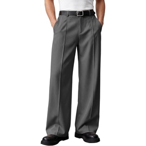 Runcati Mens Baggy Dress Pants Casual Pleated Wide Leg Lightweight Trousers(Dark Grey)