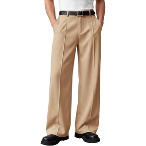 Runcati Mens Baggy Dress Pants Casual Pleated Wide Leg Lightweight Trousers(Khaki)
