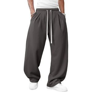 Runcati Men’s Baggy Sweatpants Wide Leg Casual Cotton Joggers Workout Pants(Dark Grey)