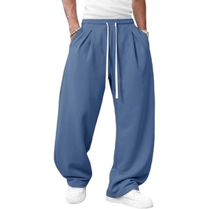 Runcati Men’s Baggy Sweatpants Wide Leg Casual Cotton Joggers Workout Pants(Grayish Blue)