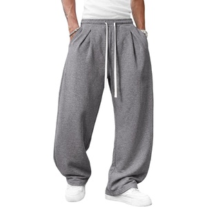 Runcati Men’s Baggy Sweatpants Wide Leg Casual Cotton Joggers Workout Pants(Grey)
