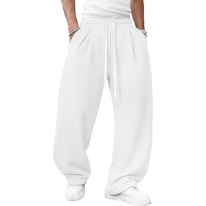 Runcati Men’s Baggy Sweatpants Wide Leg Casual Cotton Joggers Workout Pants(White)