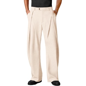 Runcati Mens Baggy Wide Leg Dress Pants Pleated Casual Work Slacks Trousers(Apricot)