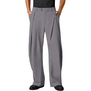 Runcati Mens Baggy Wide Leg Dress Pants Pleated Casual Work Slacks Trousers(Dark Grey)