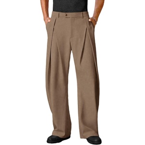 Runcati Mens Baggy Wide Leg Dress Pants Pleated Casual Work Slacks Trousers(Dark Khaki)