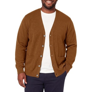 Runcati Mens Big and Tall Cardigan Sweater V Neck Casual Plus Size Sweaters(Brown)