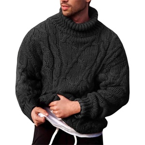 Runcati Mens Cable Knit Sweater Turtleneck Casual Chunky Pullover Jumper(Black)