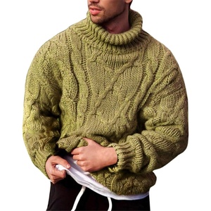 Runcati Mens Cable Knit Sweater Turtleneck Casual Chunky Pullover Jumper(Green)