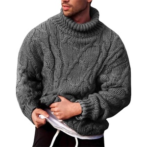 Runcati Mens Cable Knit Sweater Turtleneck Casual Chunky Pullover Jumper(Grey)