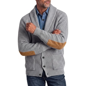 Runcati Mens Cardigan Sweater Shawl Collar Button Down Casual Knit Sweaters(Grey)