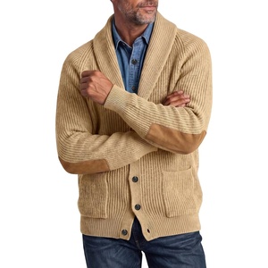 Runcati Mens Cardigan Sweater Shawl Collar Button Down Casual Knit Sweaters(Khaki)