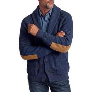 Runcati Mens Cardigan Sweater Shawl Collar Button Down Casual Knit Sweaters(Navy)