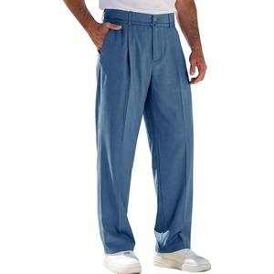 Runcati Mens Casual Dress Pants Elastic Waist Pleated Baggy Wide Leg Slacks(Bluish Grey)